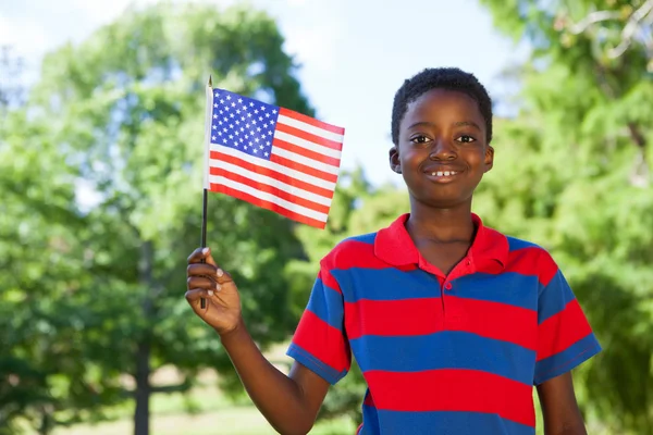 Kleiner Junge schwenkt amerikanische Flagge — Stockfoto