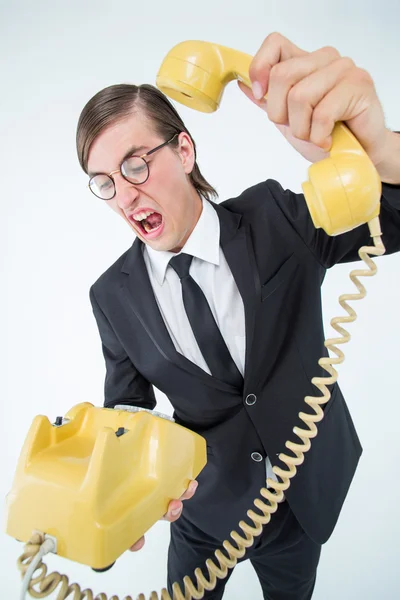 Zakenman schreeuwen en ophangen van de telefoon — Stockfoto