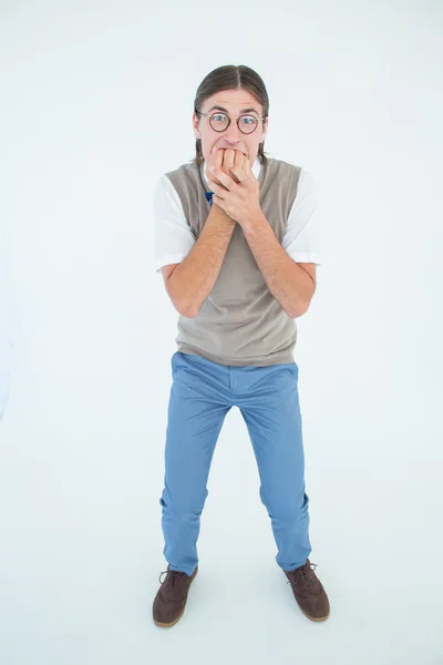Geeky hipster looking nervously — Stock Photo, Image