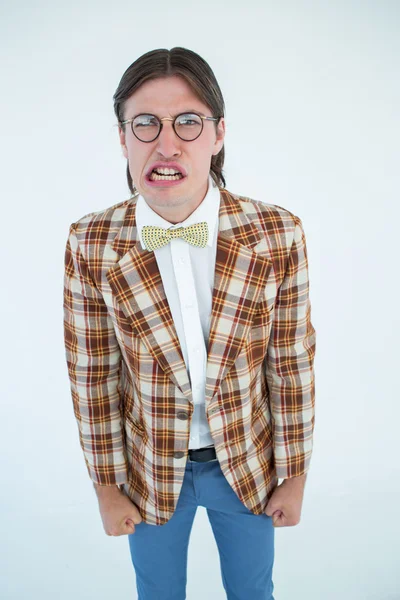 Wütender geeky Hipster blickt in die Kamera — Stockfoto