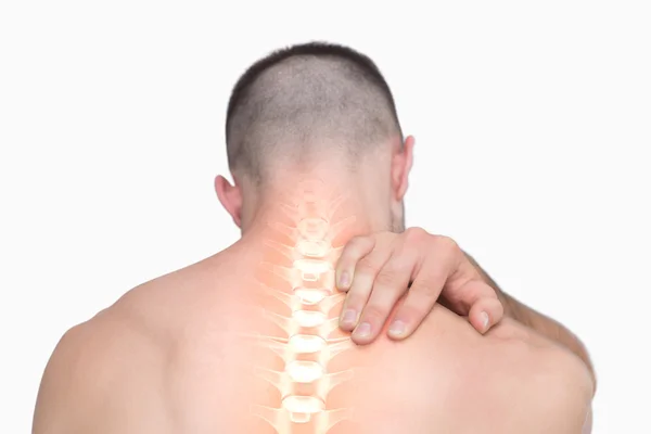 Highlighted shoulder pain of man — Stock Photo, Image