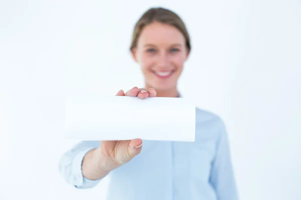 Businesswoman showing her business card — Stock Photo, Image