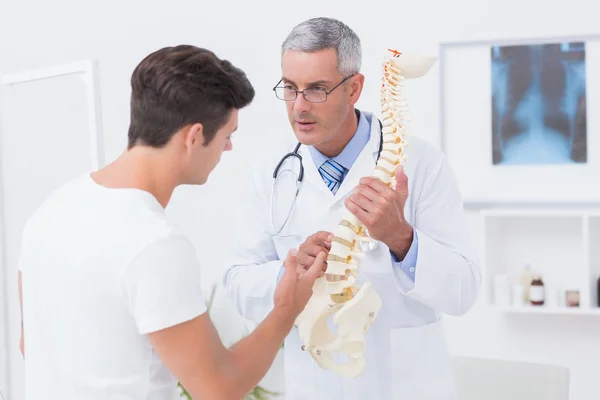 Doctor explaining anatomical spine to patient — Stock Photo, Image