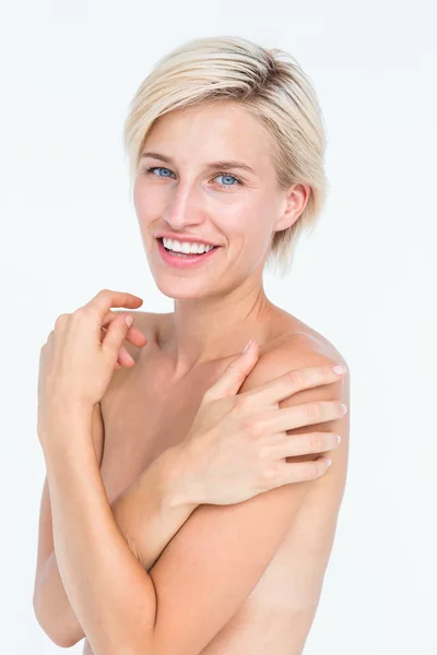 Peaceful woman touching her neck — Stock Photo, Image