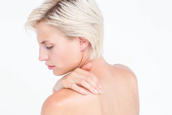 Beautiful woman with neck pain — Stock Photo, Image