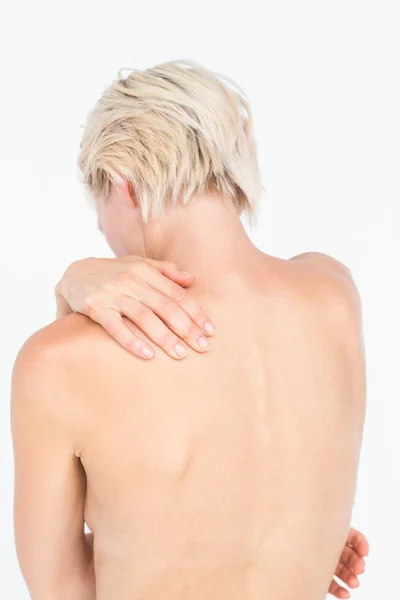 Beautiful woman with neck pain — Stock Photo, Image