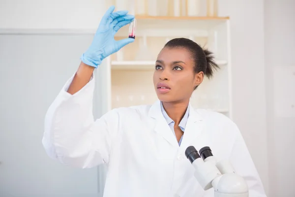 Cientista examinando tubo de ensaio — Fotografia de Stock