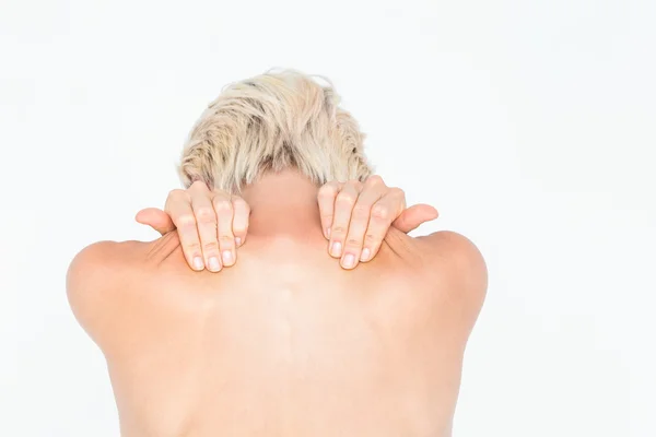 Mulher bonita com dor no pescoço — Fotografia de Stock