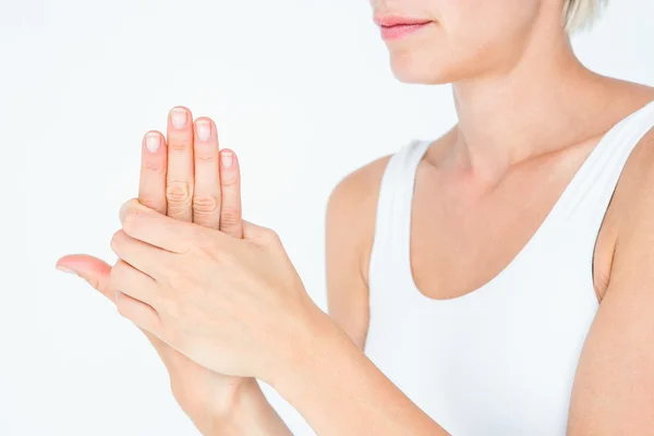 Woman suffering from hand pain — Stock Photo, Image