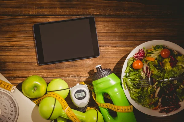 Tablet with indicators of healthy lifestyle — Stock Photo, Image