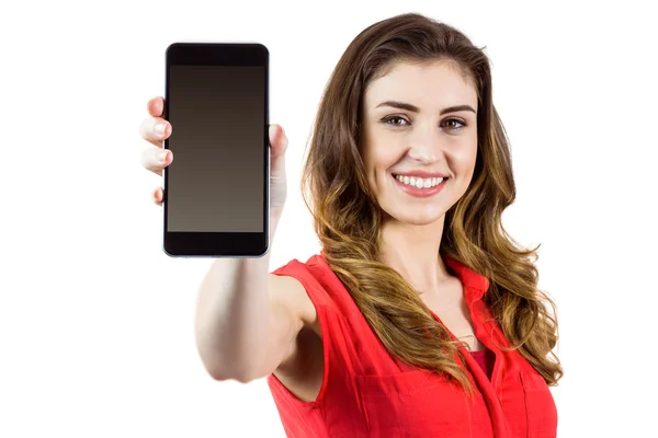 Brunette woman showing tablet pc — Stock Photo, Image