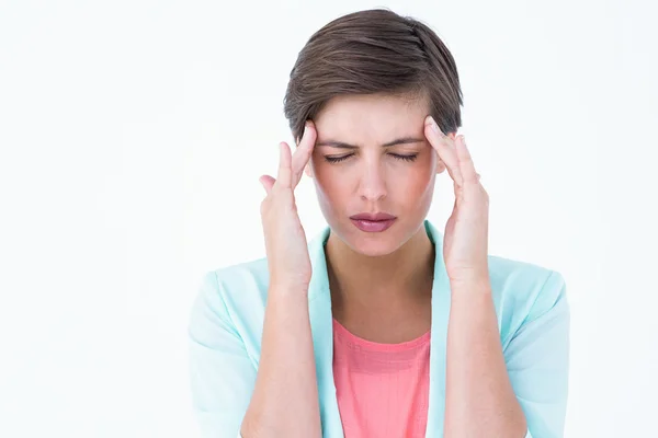 Bruna donna con mal di testa — Foto Stock