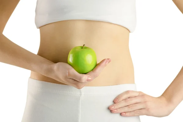 Mujer delgada sosteniendo manzana verde —  Fotos de Stock