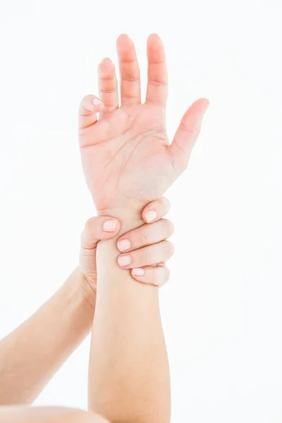 Mulher com dor de mão — Fotografia de Stock