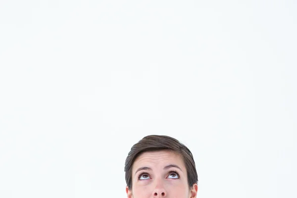 Beautiful brunette woman looking up — Stock Photo, Image