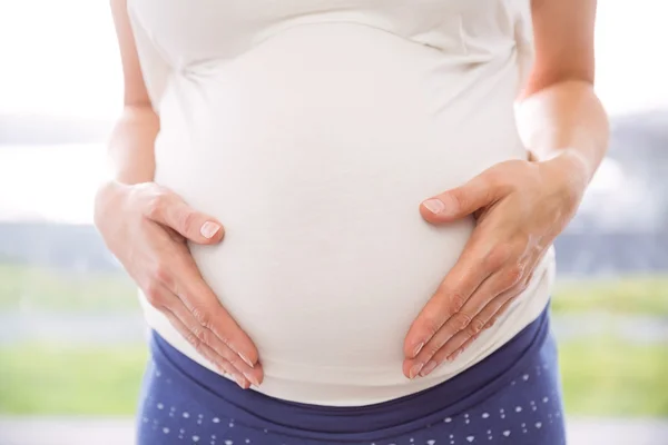 Беременная женщина держит шишку — стоковое фото