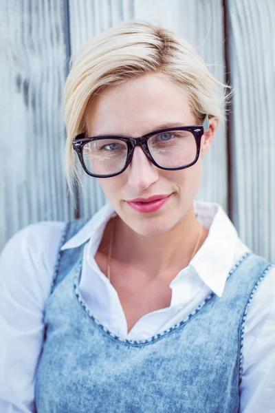 Blonde woman wearing hipster glasses — Stock Photo, Image