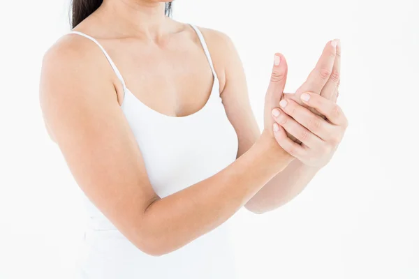 Woman suffering from hand pain — Stock Photo, Image