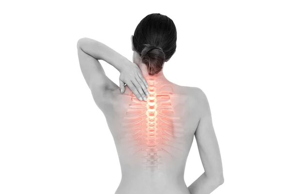 Highlighted back pain of woman — Stock Photo, Image