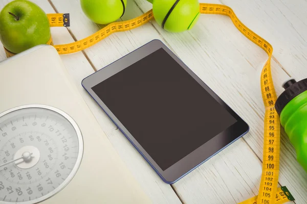 Tablet with indicators of healthy lifestyle — Stock Photo, Image