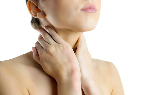 Nude woman with a neck injury — Stock Photo, Image