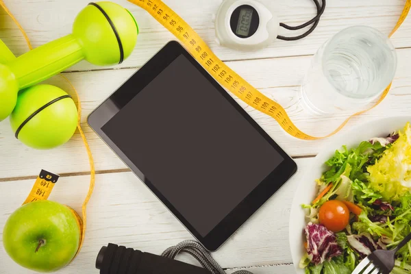 Tablet with indicators of healthy lifestyle — Stock Photo, Image