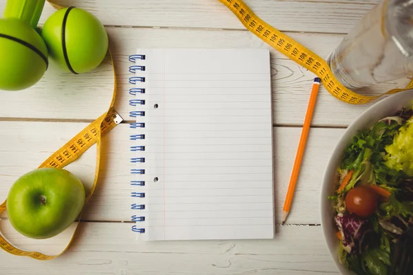 Blocco note con indicatori di stile di vita sano — Foto Stock