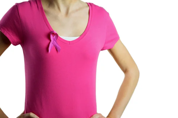 女人用乳房癌丝带 — 图库照片