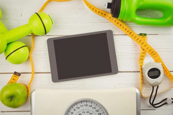 Tablet with indicators of healthy lifestyle — Stock Photo, Image