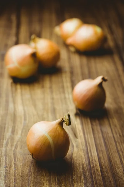 Frische Zwiebeln auf Holzgrund — Stockfoto