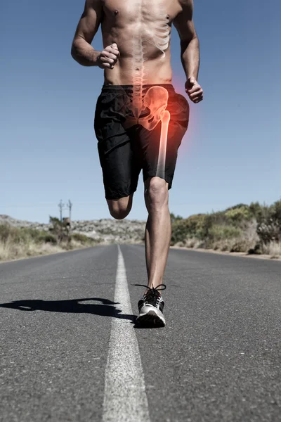 Zvýrazněné kyčelní kosti běžící muž — Stock fotografie