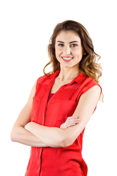 Pretty brunette woman with arms crossed — Stock Photo, Image