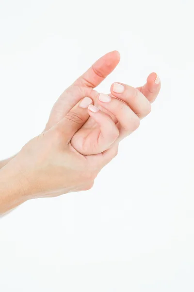 Γυναίκα που πάσχει από πόνος χεριών — Φωτογραφία Αρχείου