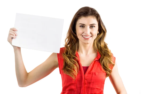 Pretty woman showing white card Royalty Free Stock Images