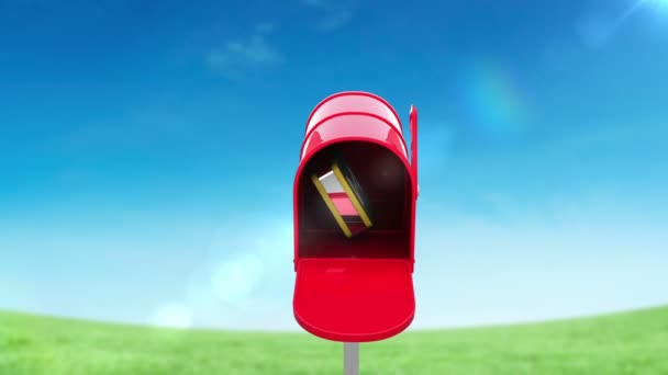 Mail icon in the mailbox on blue sky background — Stock Video