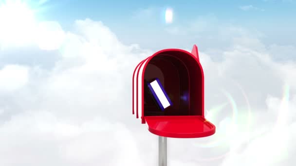 WiFi simgesi mavi gökyüzü arka plan üzerindeki posta kutusunda — Stok video