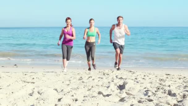 Amigos corriendo juntos en la playa — Vídeos de Stock