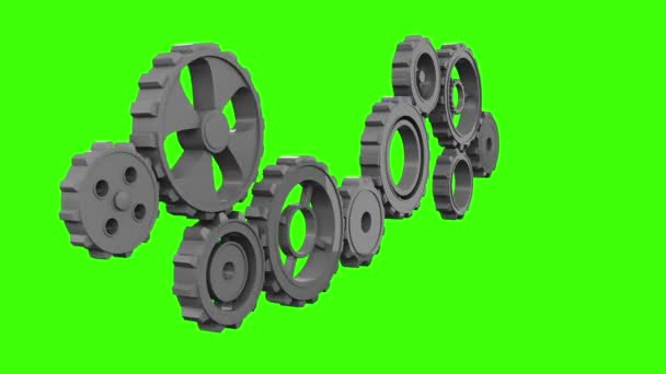 Cogs y ruedas girando en pantalla verde — Vídeo de stock