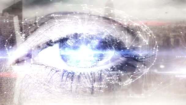 Глаз сканирует футуристический интерфейс — стоковое видео
