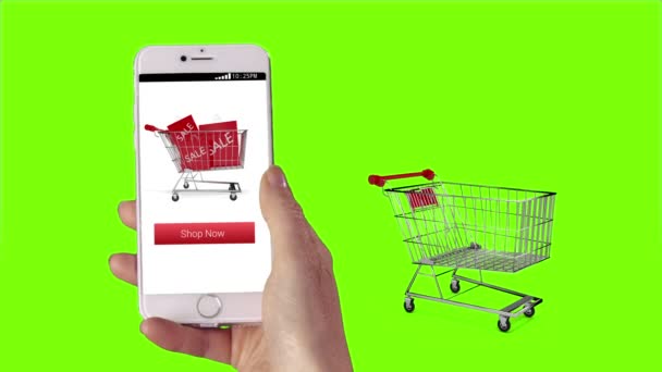Женщина делает покупки онлайн на своем телефоне — стоковое видео