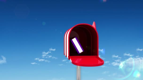 House symbol in the mailbox on sky background — Stock Video