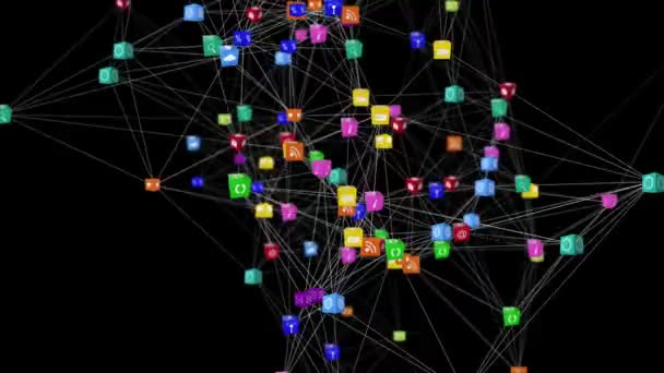 Ícones de aplicativos formando esfera de fiação — Vídeo de Stock