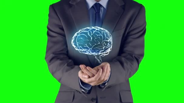 Businessman presenting brain with hands — Stock Video