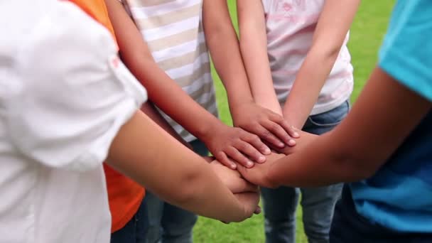 Žáci společně drželi se za ruce a jásot mimo — Stock video