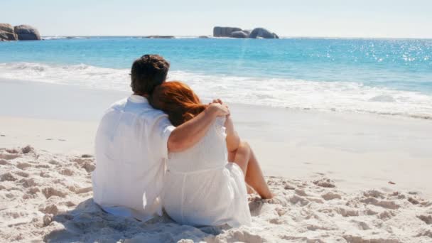 Couple heureux relaxant sur la plage — Video