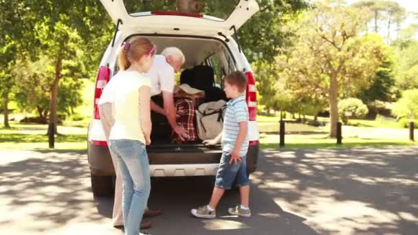 Abuelos viajando por carretera con sus nietos — Vídeo de stock