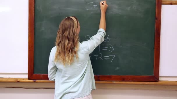 Lärare skriva matematik ombord — Stockvideo