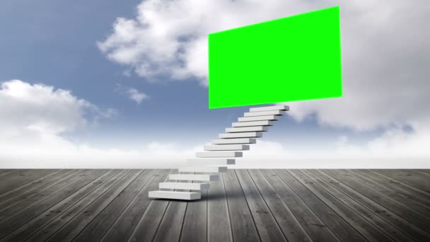 Escada com uma tela verde em um chão de madeira — Vídeo de Stock