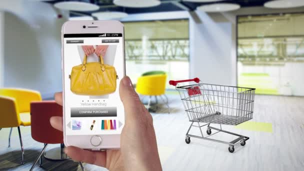 Žena, nakupovat online na telefonu — Stock video
