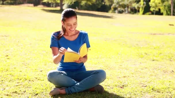 Woman reading book in the park — Stock Video